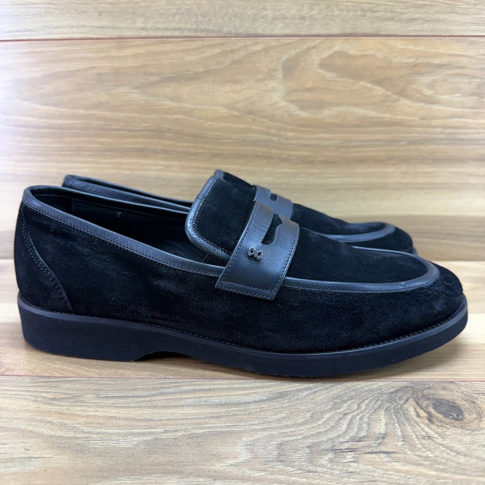 Black Suede And Leather Penny Loafers Mens 8 EU 41 Black Modern Dress Formal
